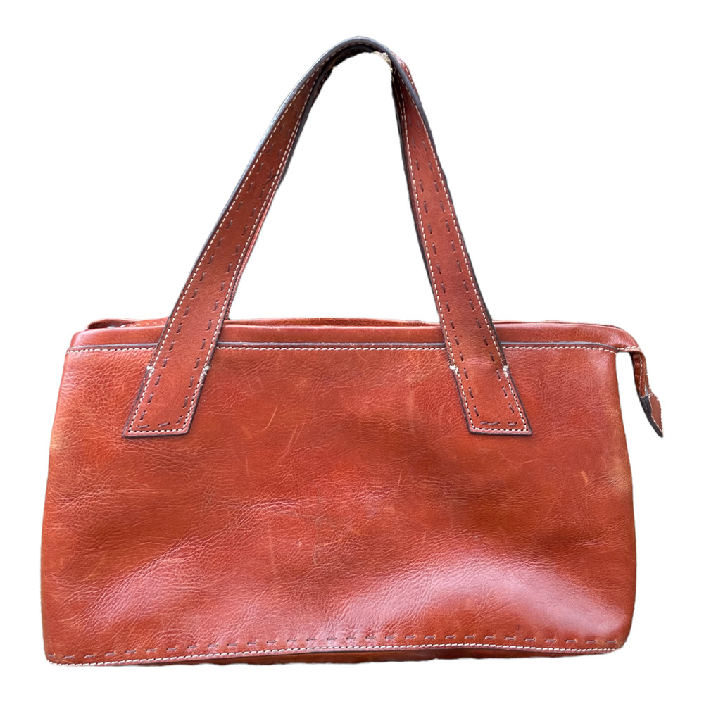Fossil Y2K Vintage Leather Shoulder Bag Soft Broken-In, Zipper, Monogram Lining